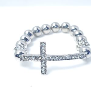 Rhinestone Cross and Beads Stretchable Bracelet
